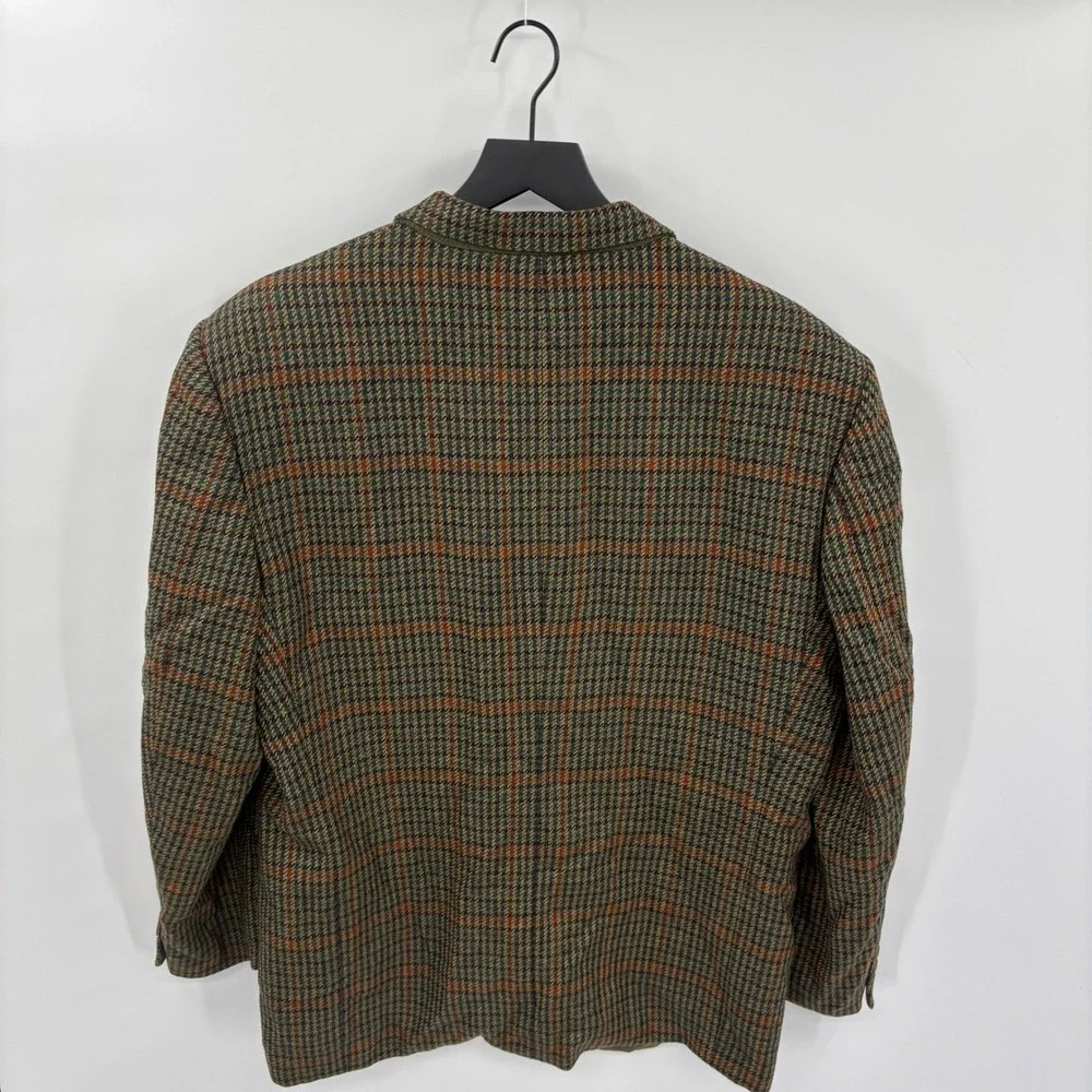 Emilio Tucci Blazer Mens 60R Green Brown Wool Houndstooth Arthur Bell Sport Coat